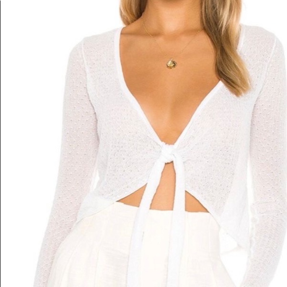 Superdown Liv Tie Front Knit Top in White